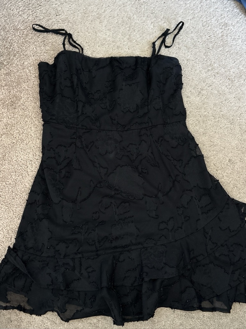 Black Spaghetti Strap Ruffle Hem Dress - Women